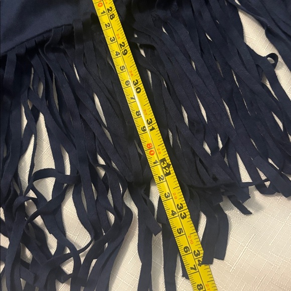 White House Black Market Navy faux suede fringed ruana wrap Poncho SZ O/S Boho - Picture 5 of 10